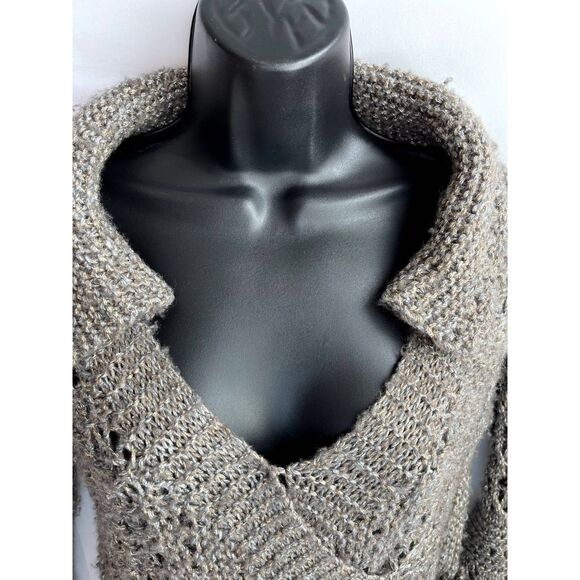 Anthropologie Hand Knit by Dollie Wool Blend Y2K Brown Sweater Knit Collar sz M - Picture 2 of 12